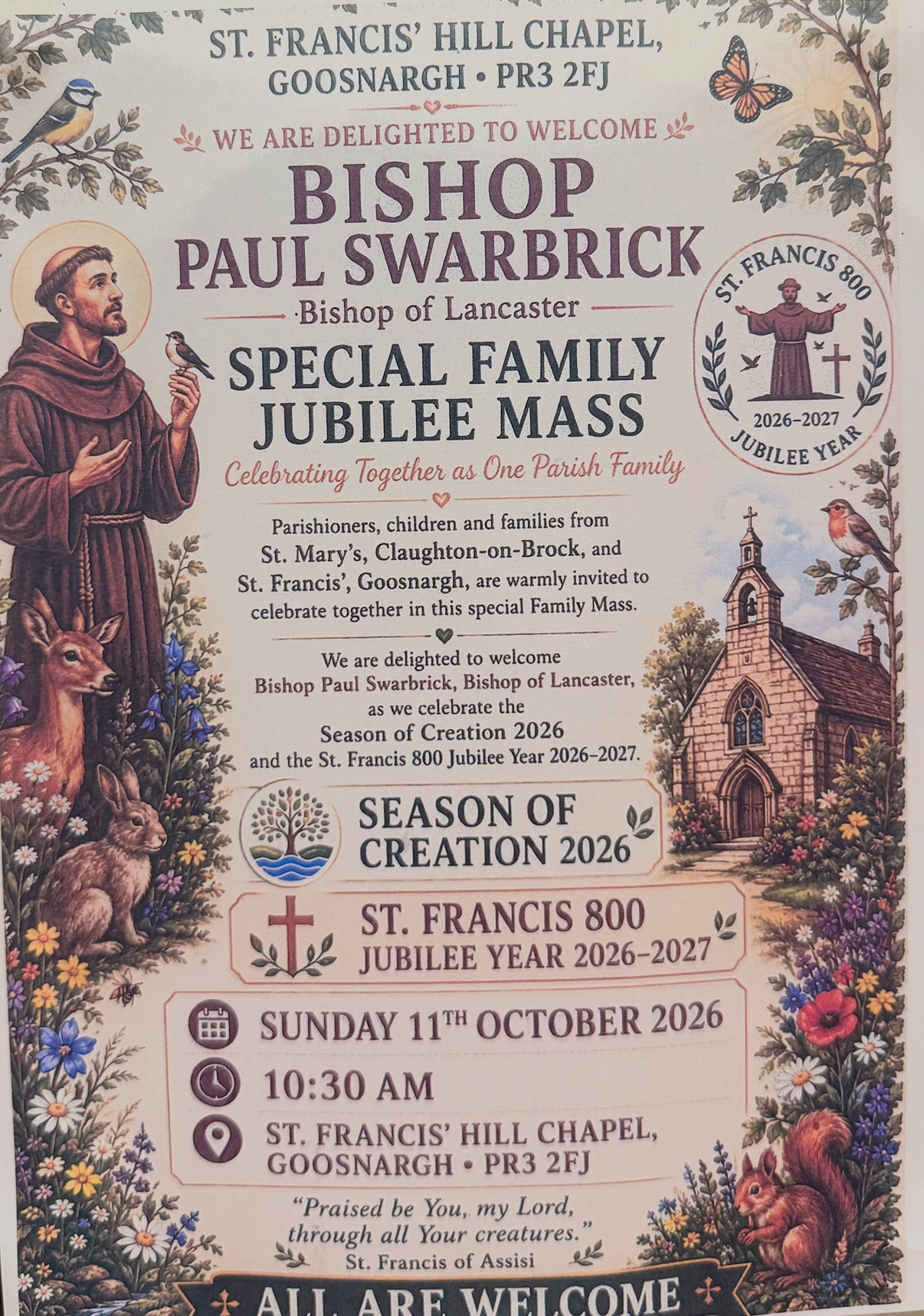 Special Family Jubilee Mass on 11th Oct